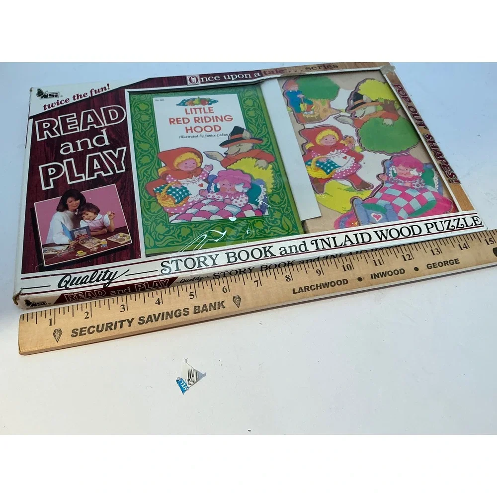 NSI Vintage 1989 Little Red Riding Hood Read and Play Book and Wood Puzzle Set